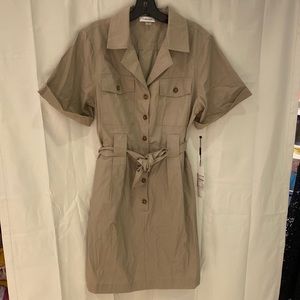 Calvin Klein Shirt Dress In Khaki